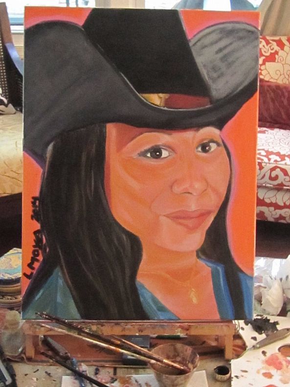 Portrait of woman with hat-Ligia Moya