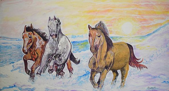 Chevaux dans la neige - PROMOTION 30% de rabais-Denis Roucau