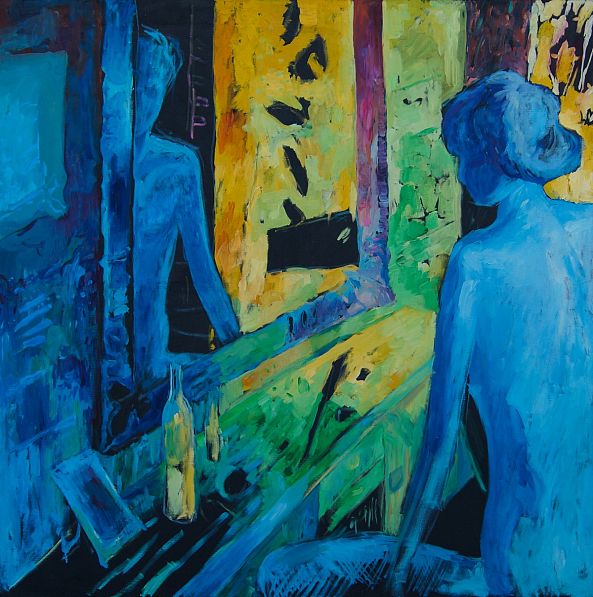 Blue woman in front of a mirror-Dragos Botezat