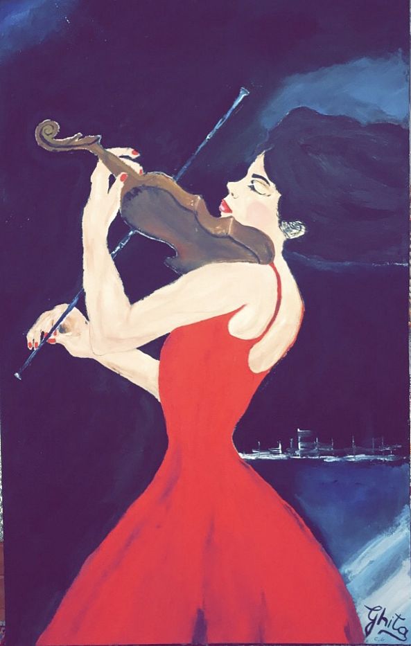 GIRL IN RED DRESS PLAYING  VIOLIN-Ghita Chkouri