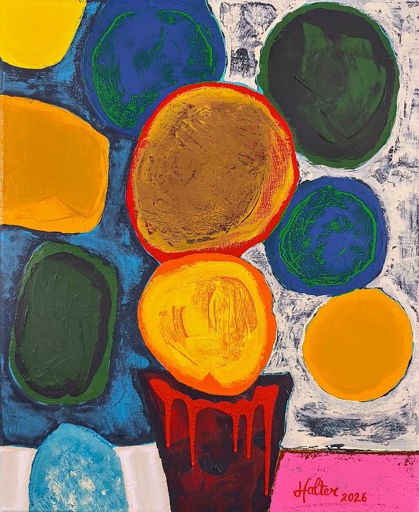 Feuilles et pot à la glaçure rouge-Alain HALTER