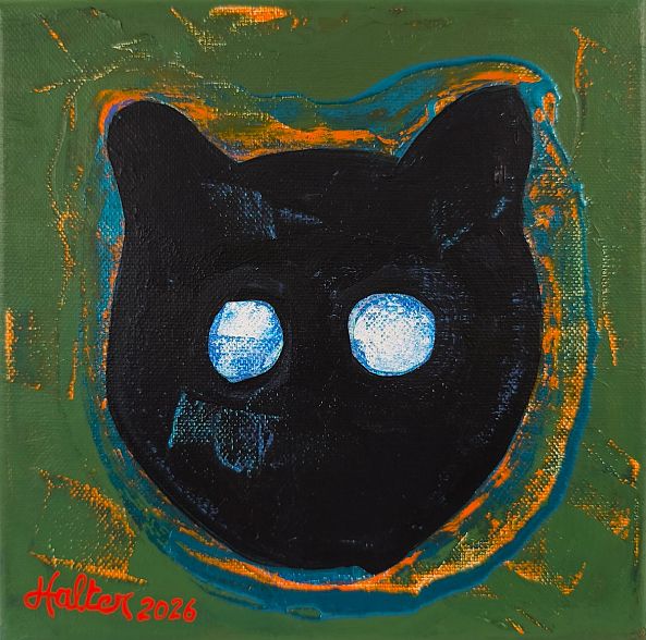 Tête de chat noir aux yeux de verre-Alain HALTER